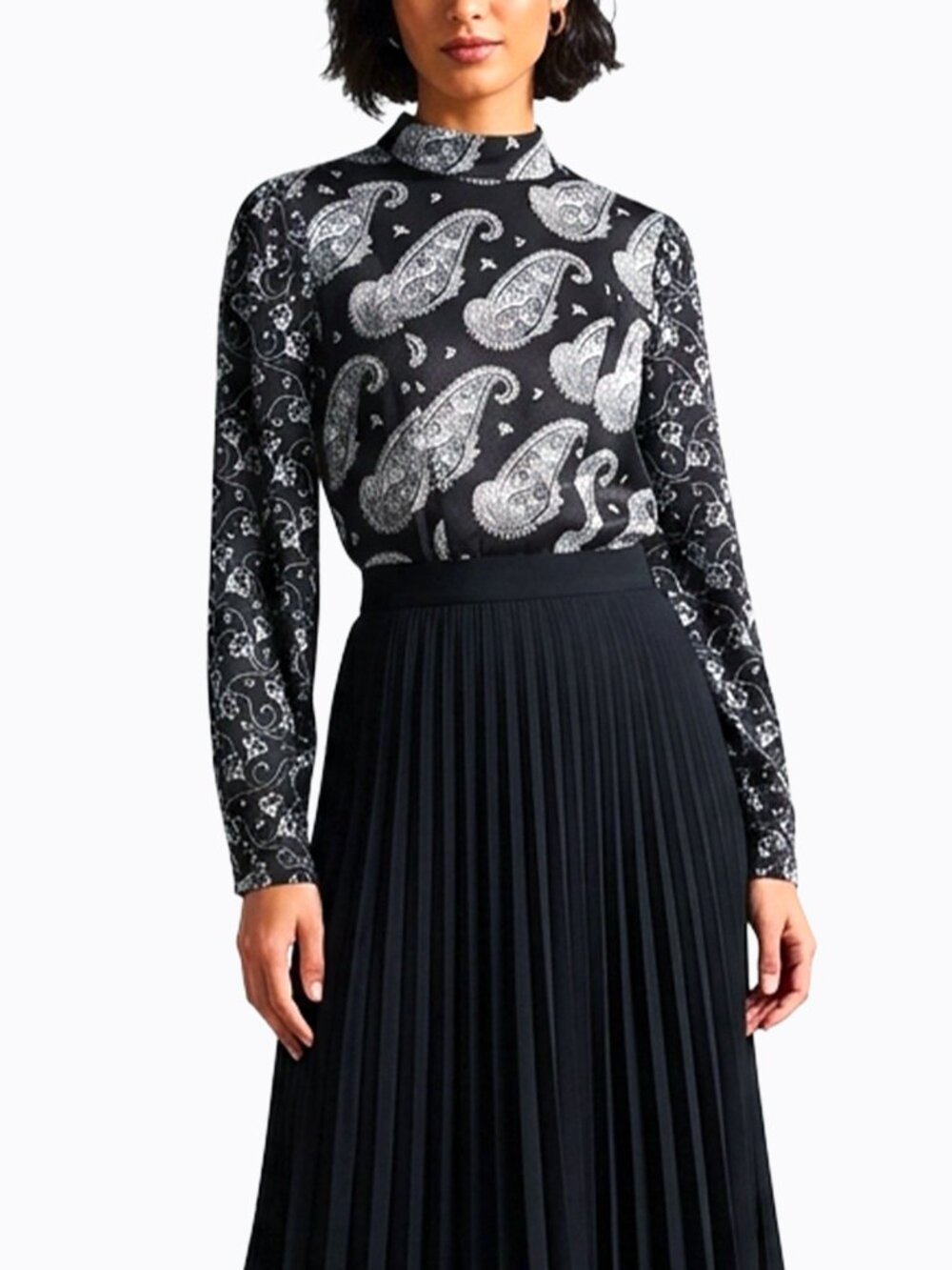 Ted Baker London Y2K Blouse S Mock Neck BxW Paisley Floral Old Money Whimsigoth